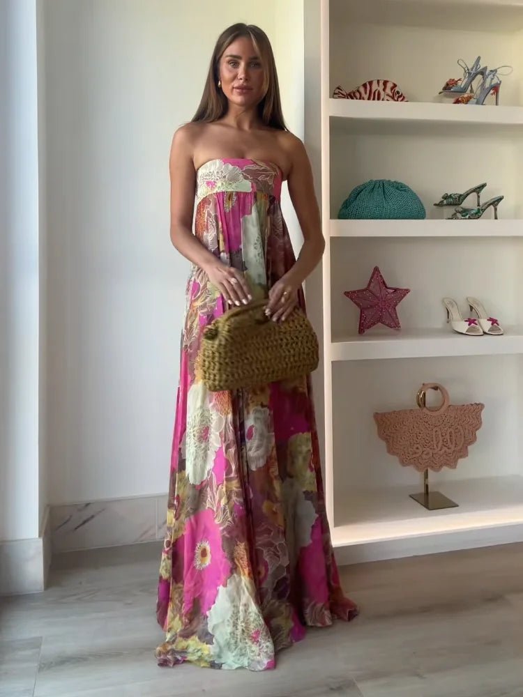 Romilda | Strapless gebloemde maxi-jurk met verborgen rugrits