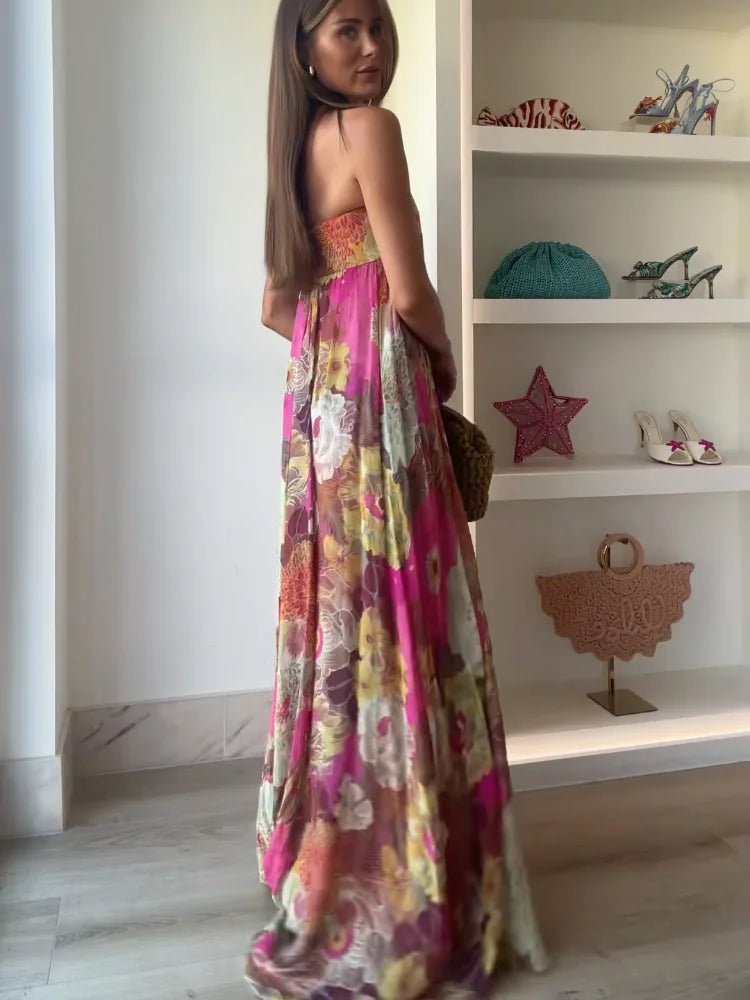 Romilda | Strapless gebloemde maxi-jurk met verborgen rugrits