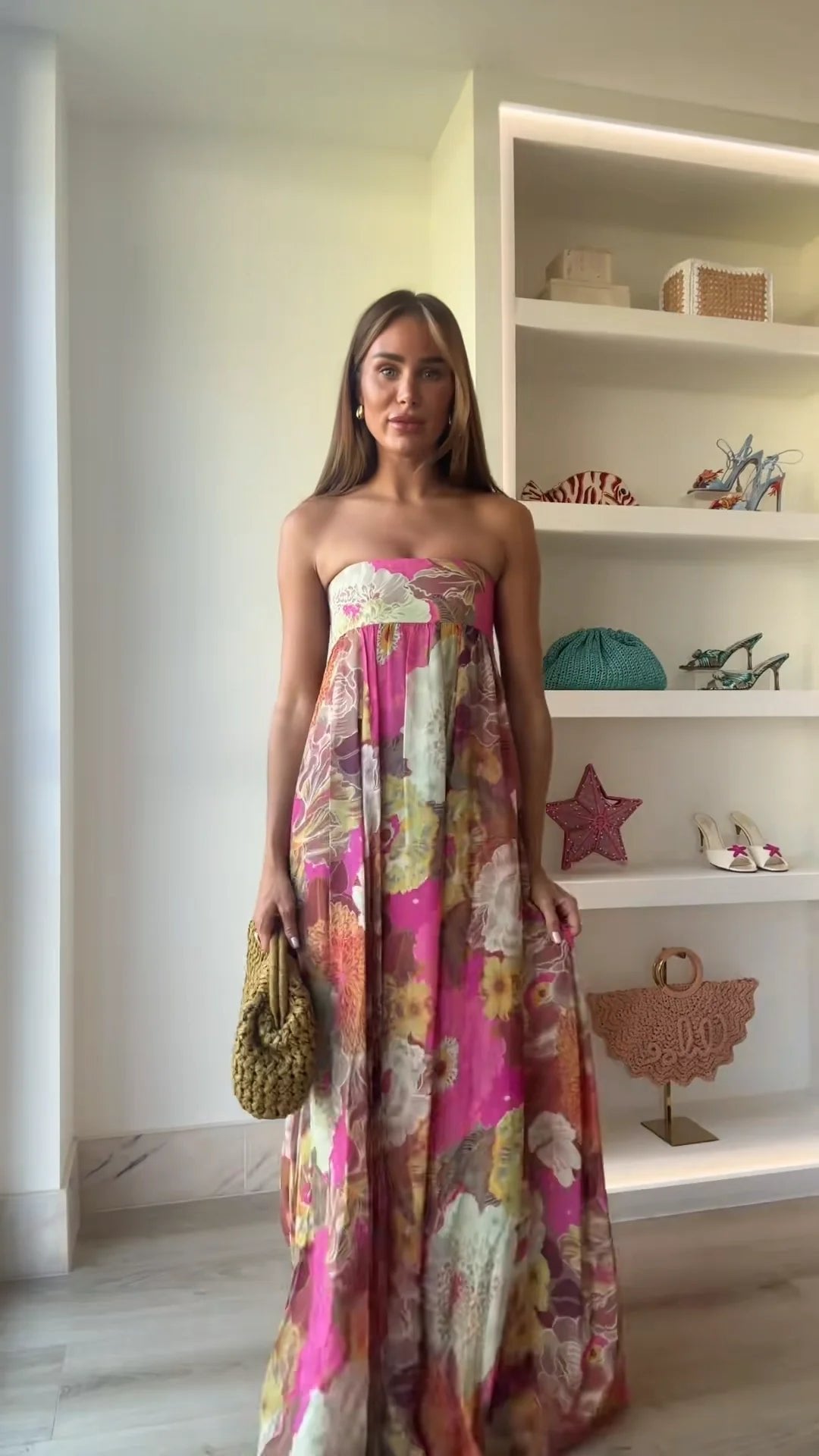 Romilda | Strapless gebloemde maxi-jurk met verborgen rugrits