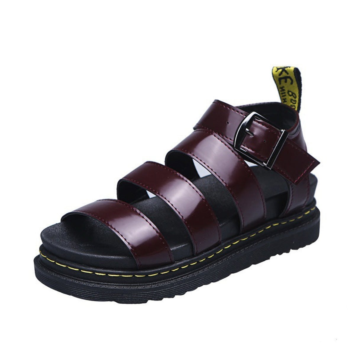 Leren damesplatformsandalen met brede bandjes en enkelgesp