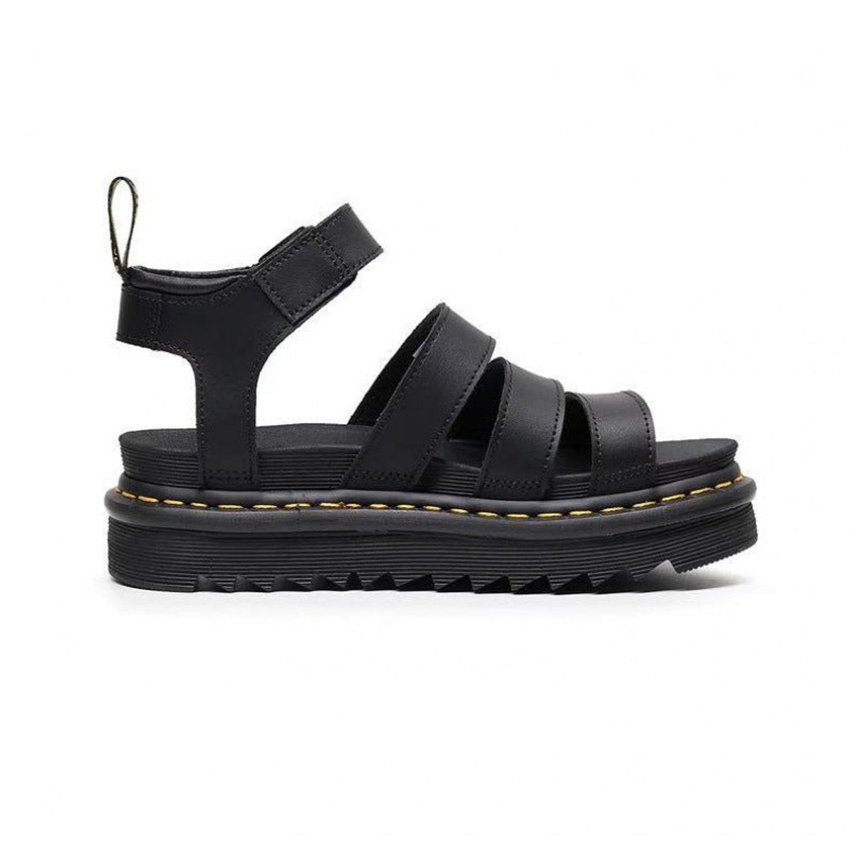 Leren damesplatformsandalen met brede bandjes en enkelgesp