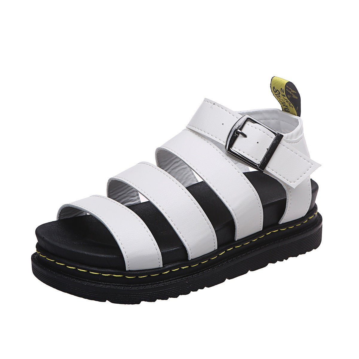 Leren damesplatformsandalen met brede bandjes en enkelgesp