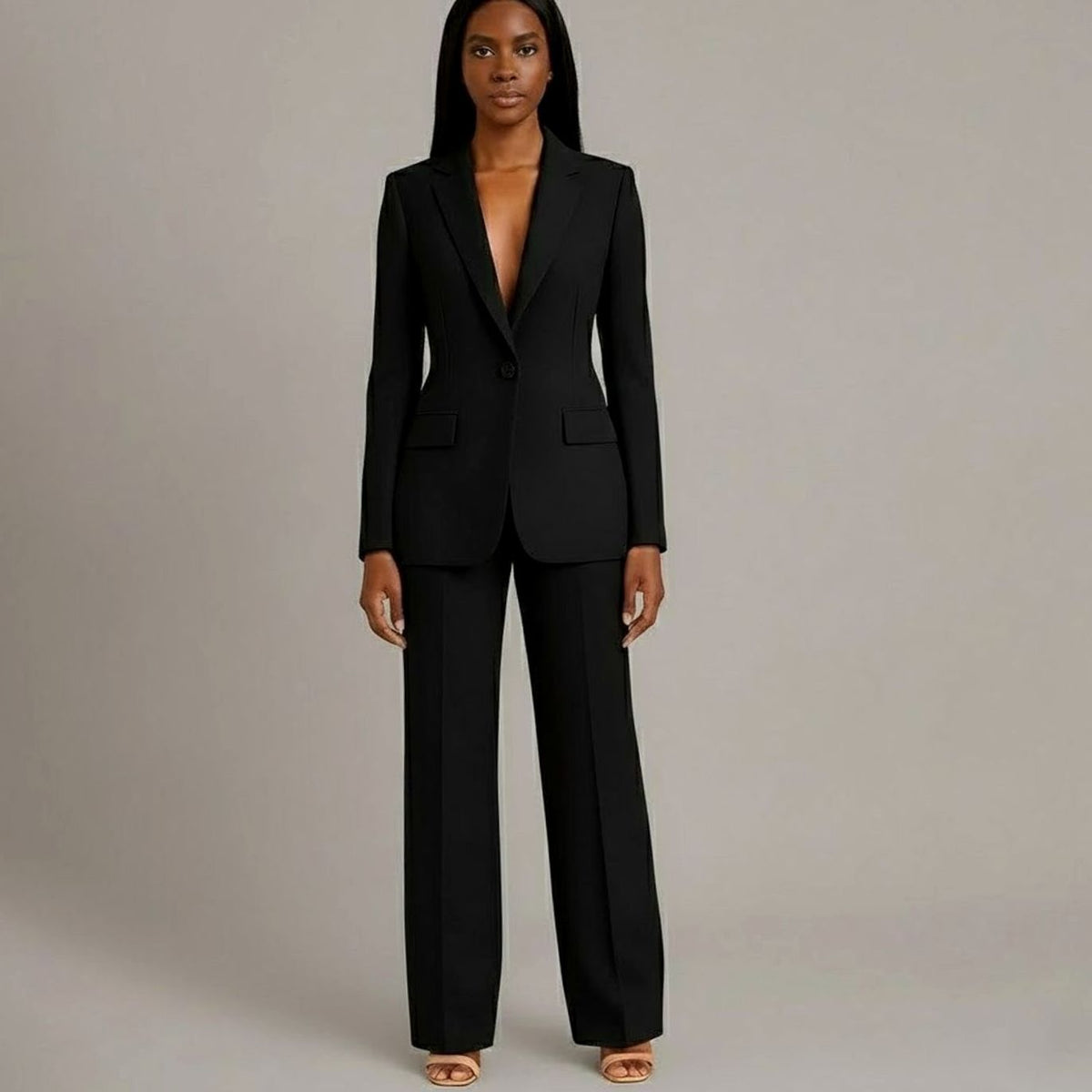Guusje | Getailleerde damesset met blazer met enkele knoop en wijde broek