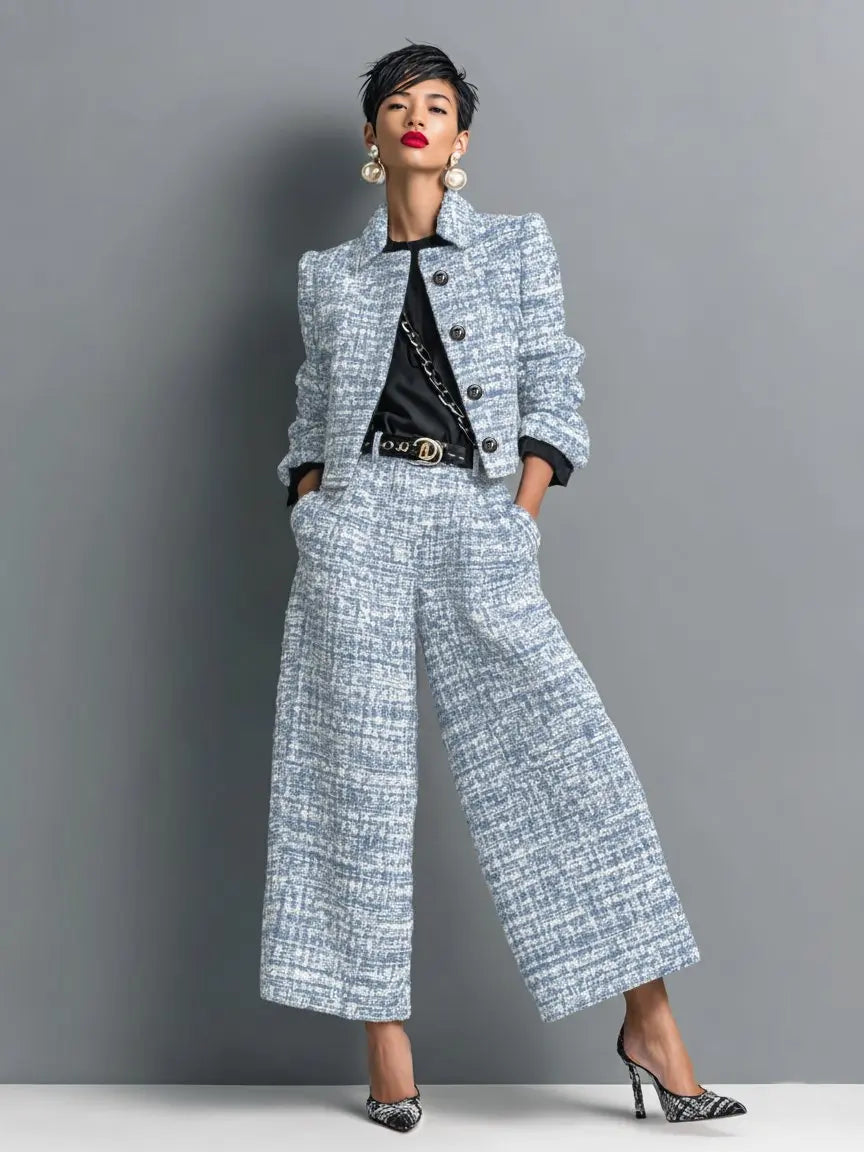 Antoinette | Tweed pak met korte blazer en wijde broek