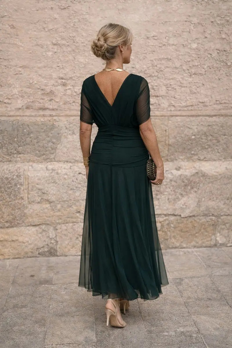 Maria | Chiffon maxi-jurk met V-hals en gerimpelde taille