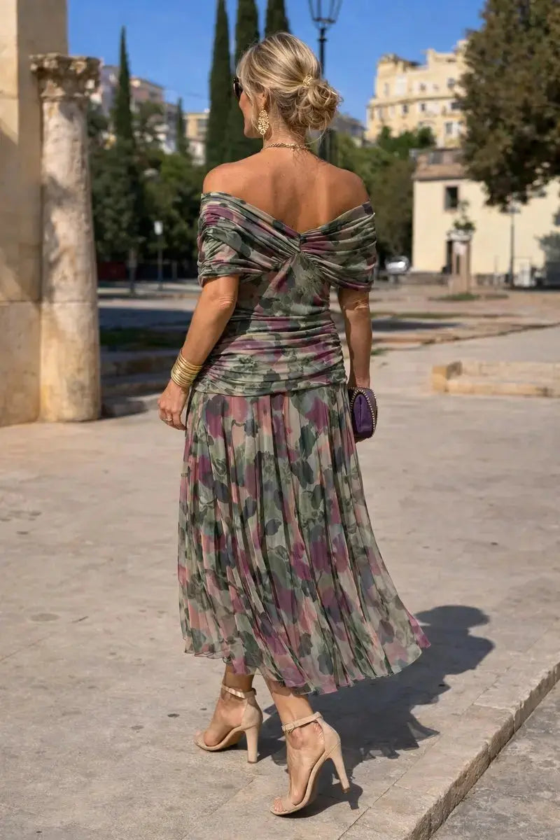 Maria | Chiffon maxi-jurk met V-hals en gerimpelde taille