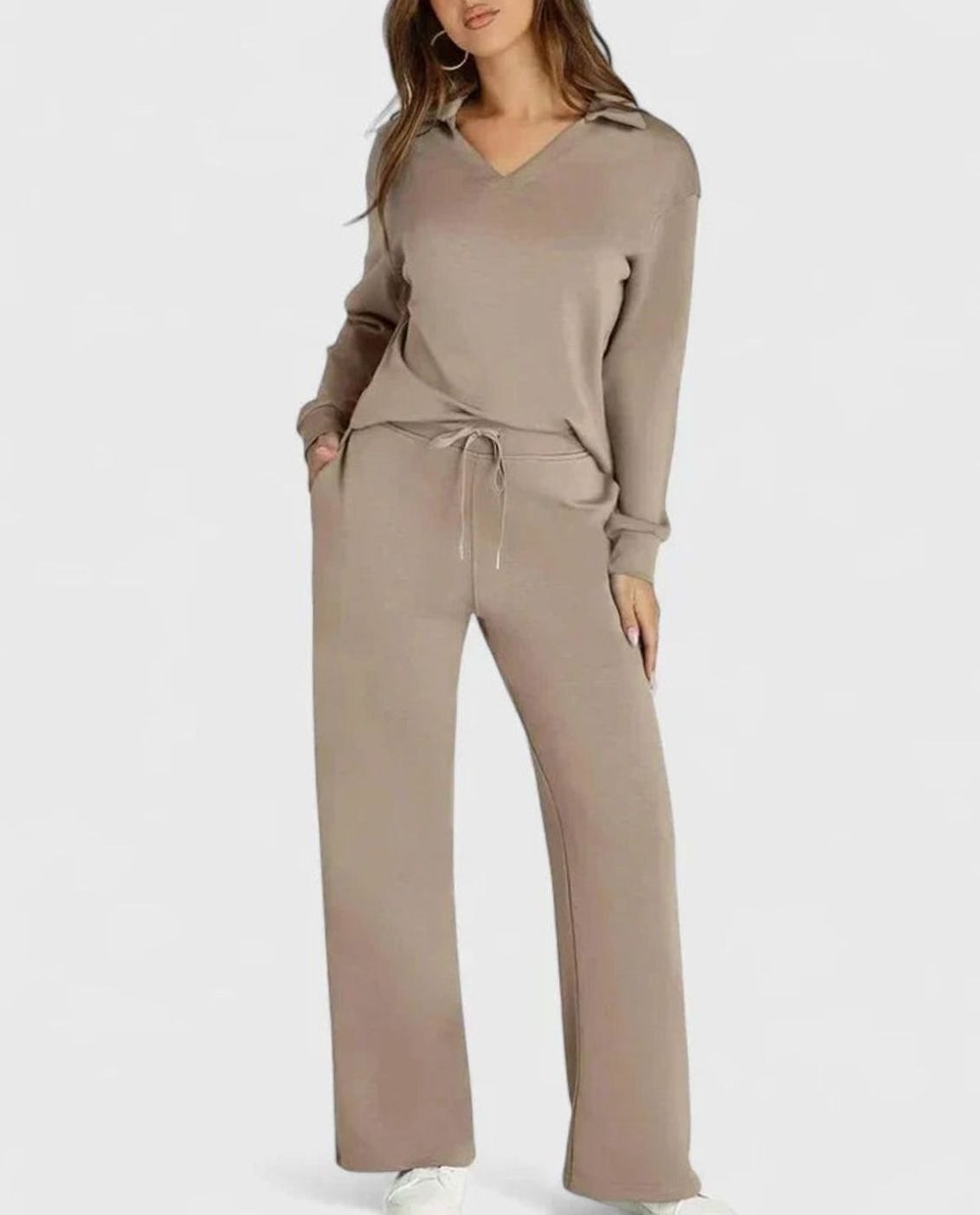 Aila | Tweedelige set met polotop en wijde broek