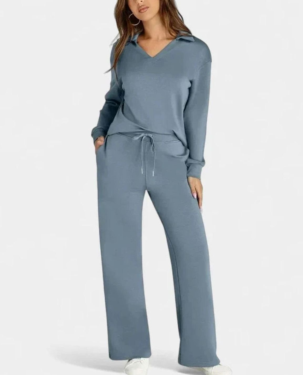 Aila | Tweedelige set met polotop en wijde broek
