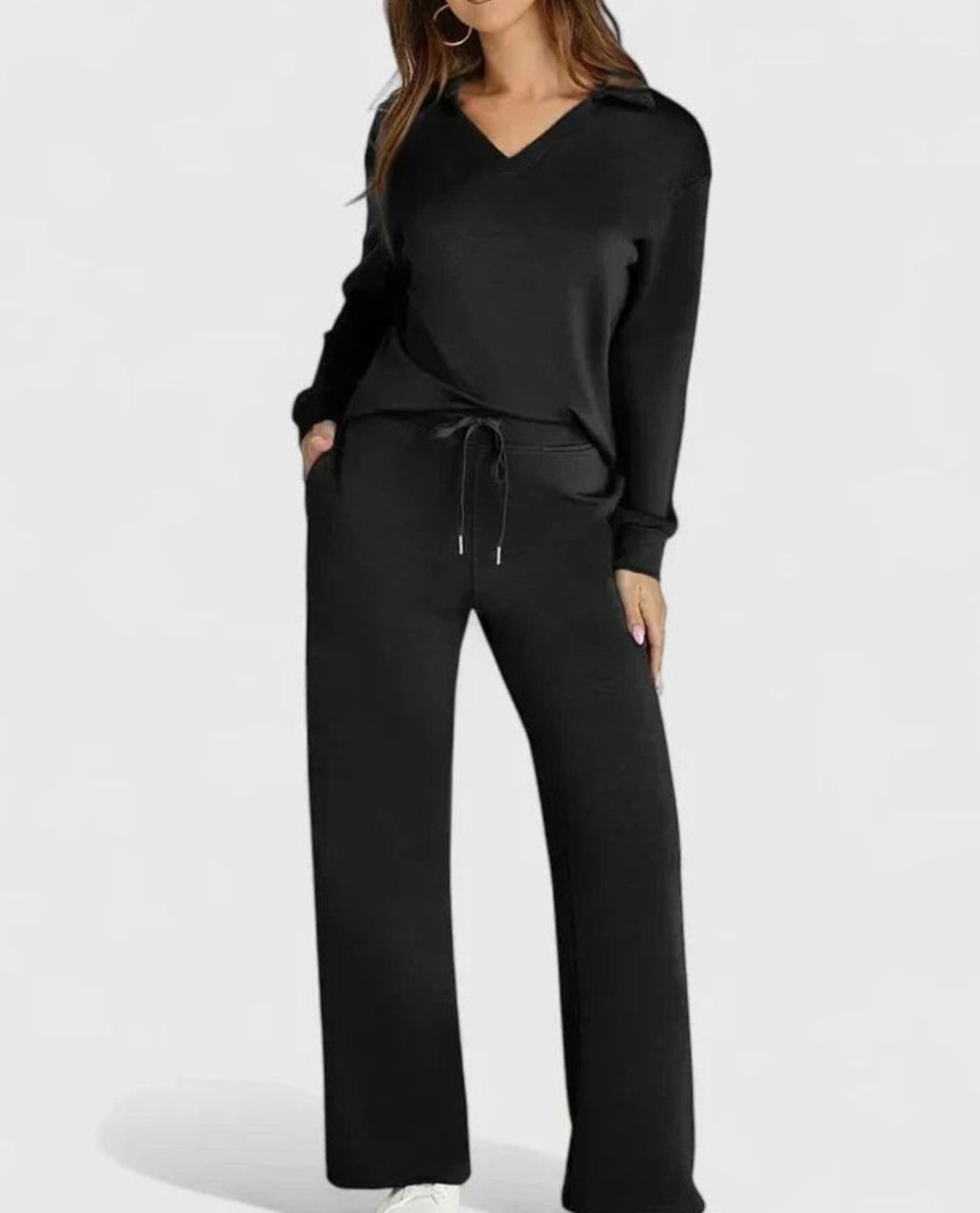 Aila | Tweedelige set met polotop en wijde broek
