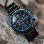 Chronograafhorloge van blauw hout — afbeelding 7