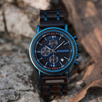 Chronograafhorloge van blauw hout — afbeelding 4