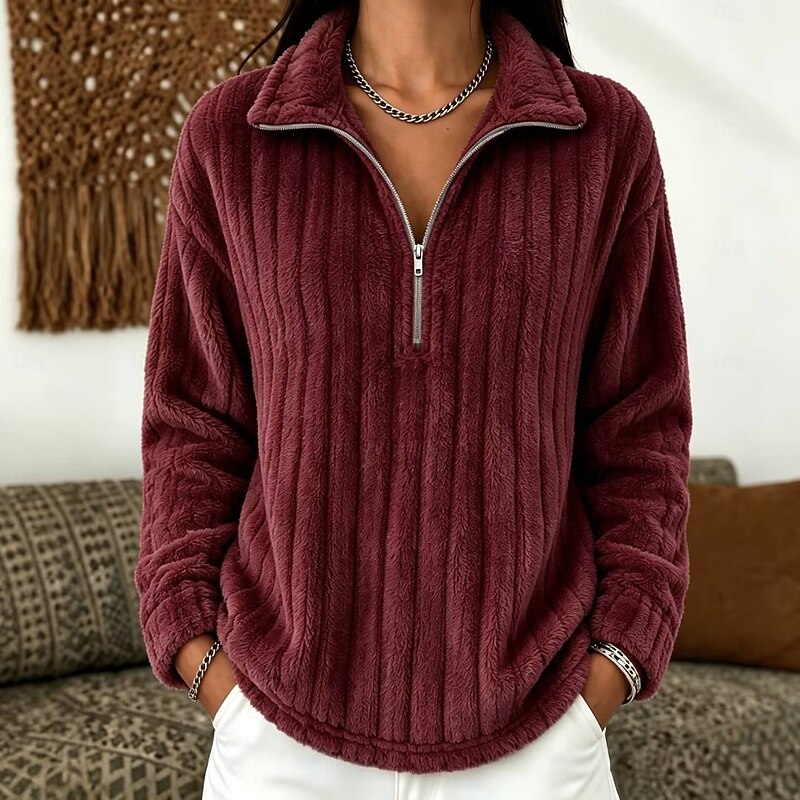 Zachte pullover met korte rits en opstaande kraag