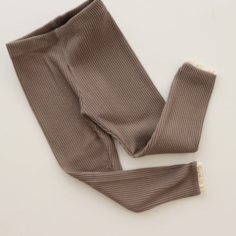 Geribde baby legging met kant voor meisjes