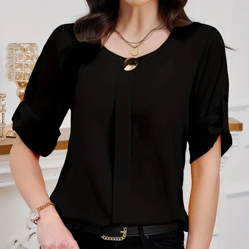Luchtige zwarte plooienblouse voor dames