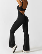 Rugvrije jumpsuit met uitlopende broekspijpen