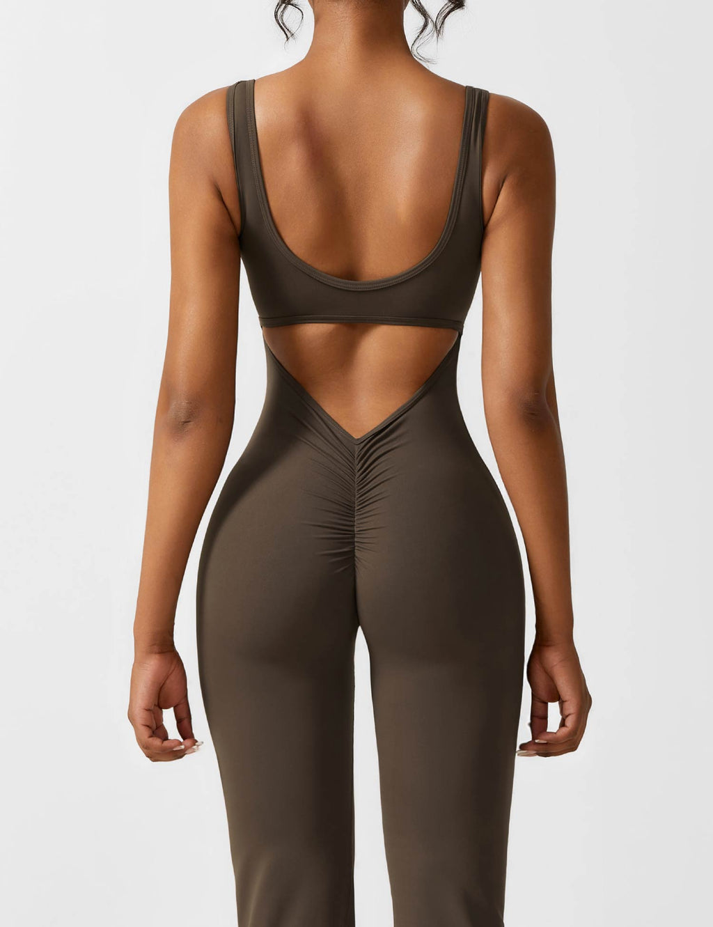 Rugvrije jumpsuit met uitlopende broekspijpen