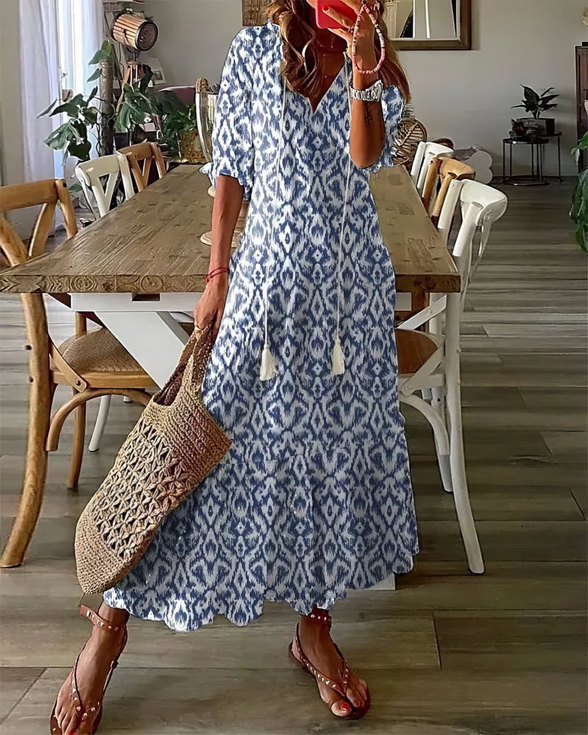 Julia | Bohemian midi-jurk met korte mouwen
