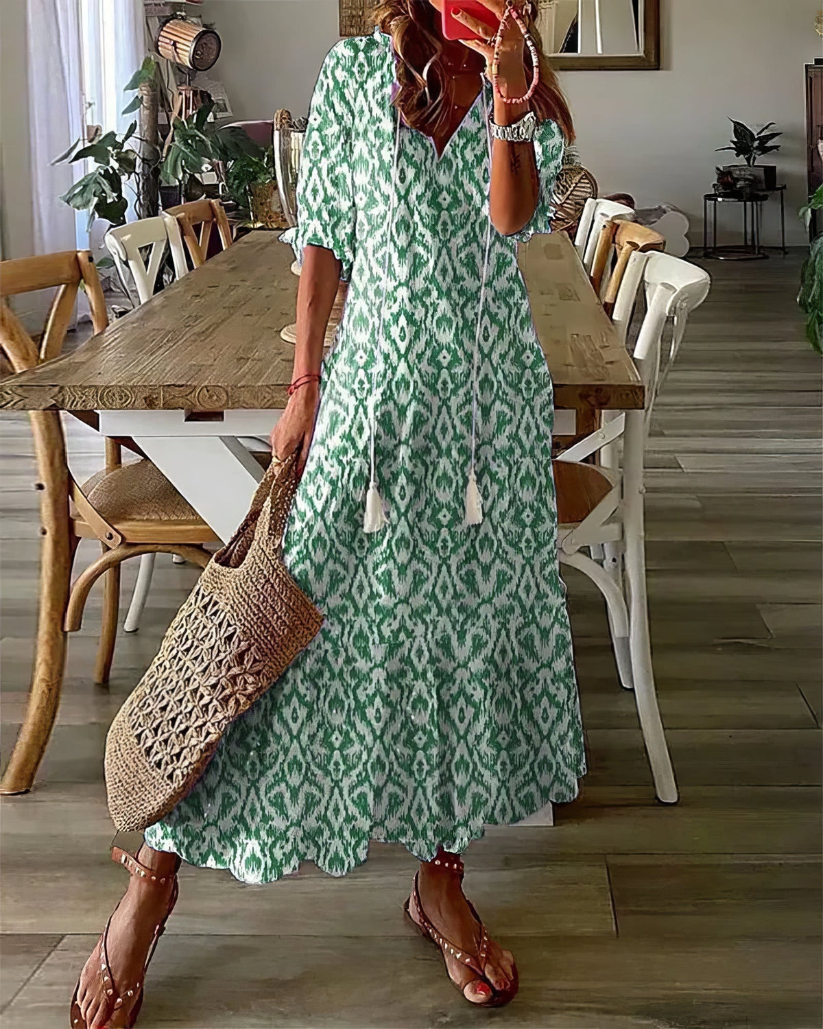 Julia | Bohemian midi-jurk met korte mouwen