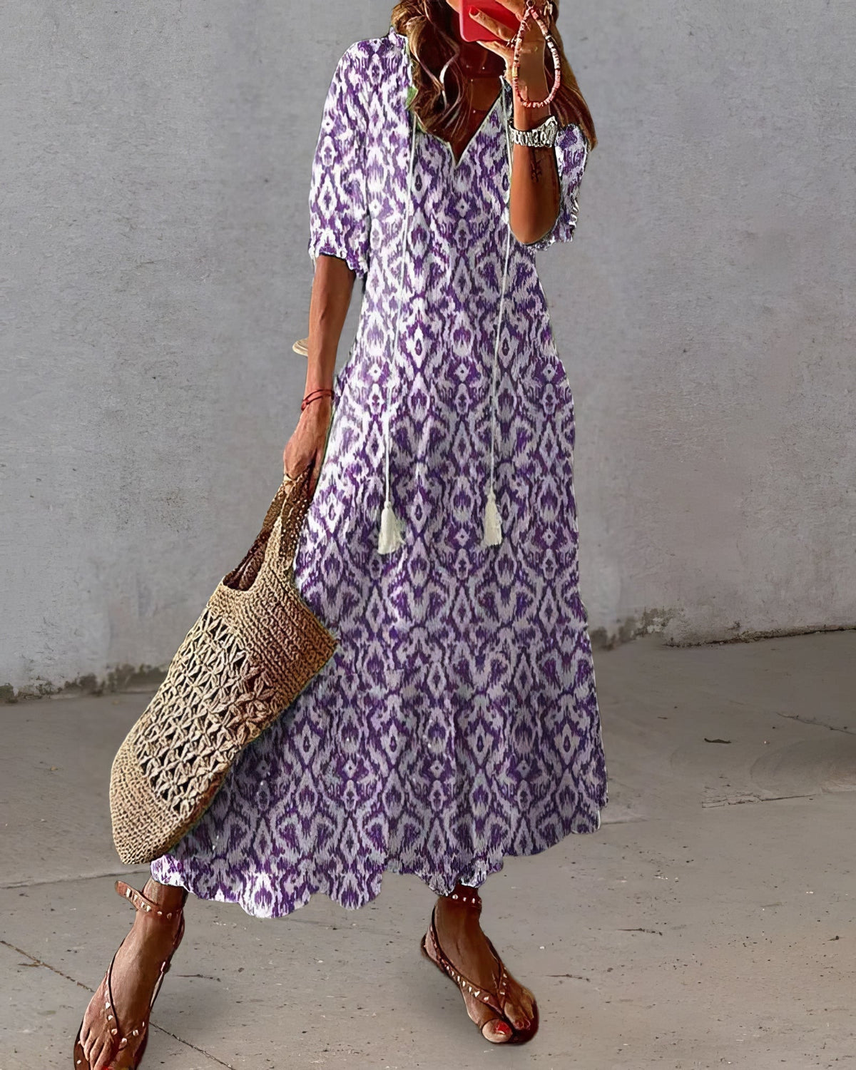 Julia | Bohemian midi-jurk met korte mouwen