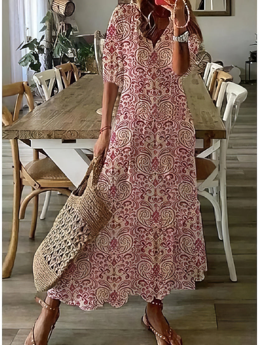 Julia | Bohemian midi-jurk met korte mouwen