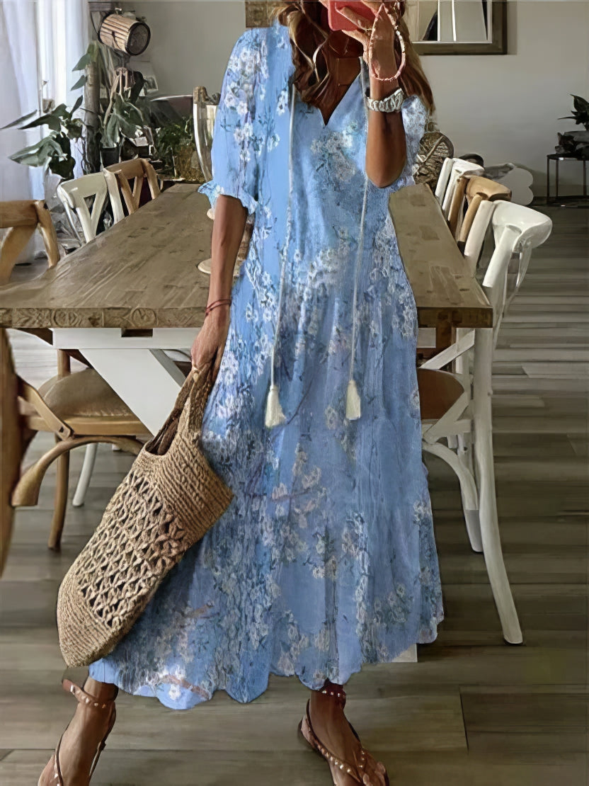 Julia | Bohemian midi-jurk met korte mouwen