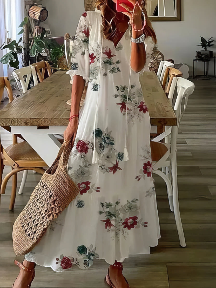Julia | Bohemian midi-jurk met korte mouwen