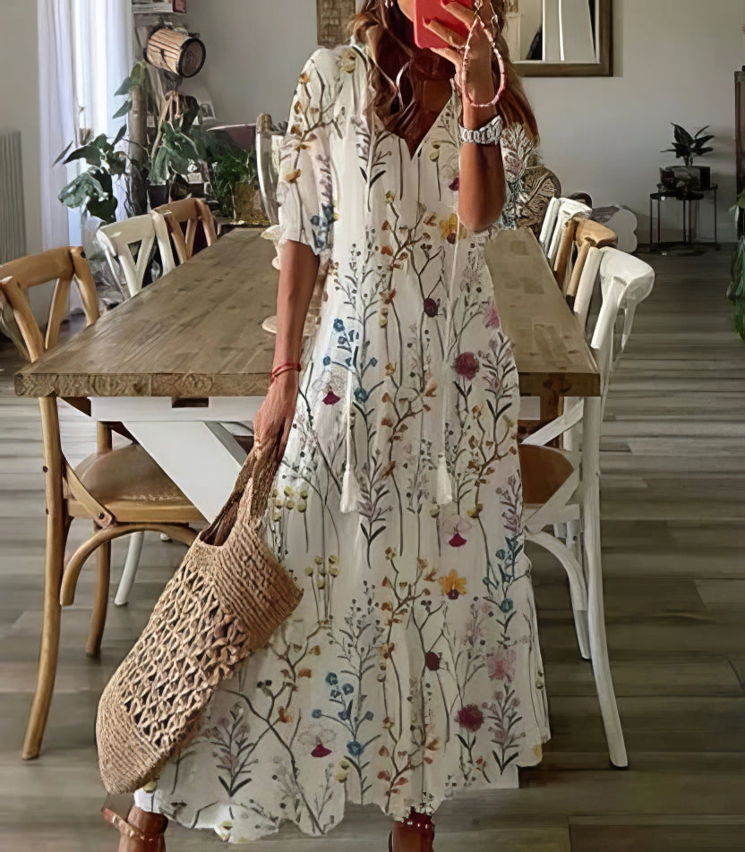 Julia | Bohemian midi-jurk met korte mouwen