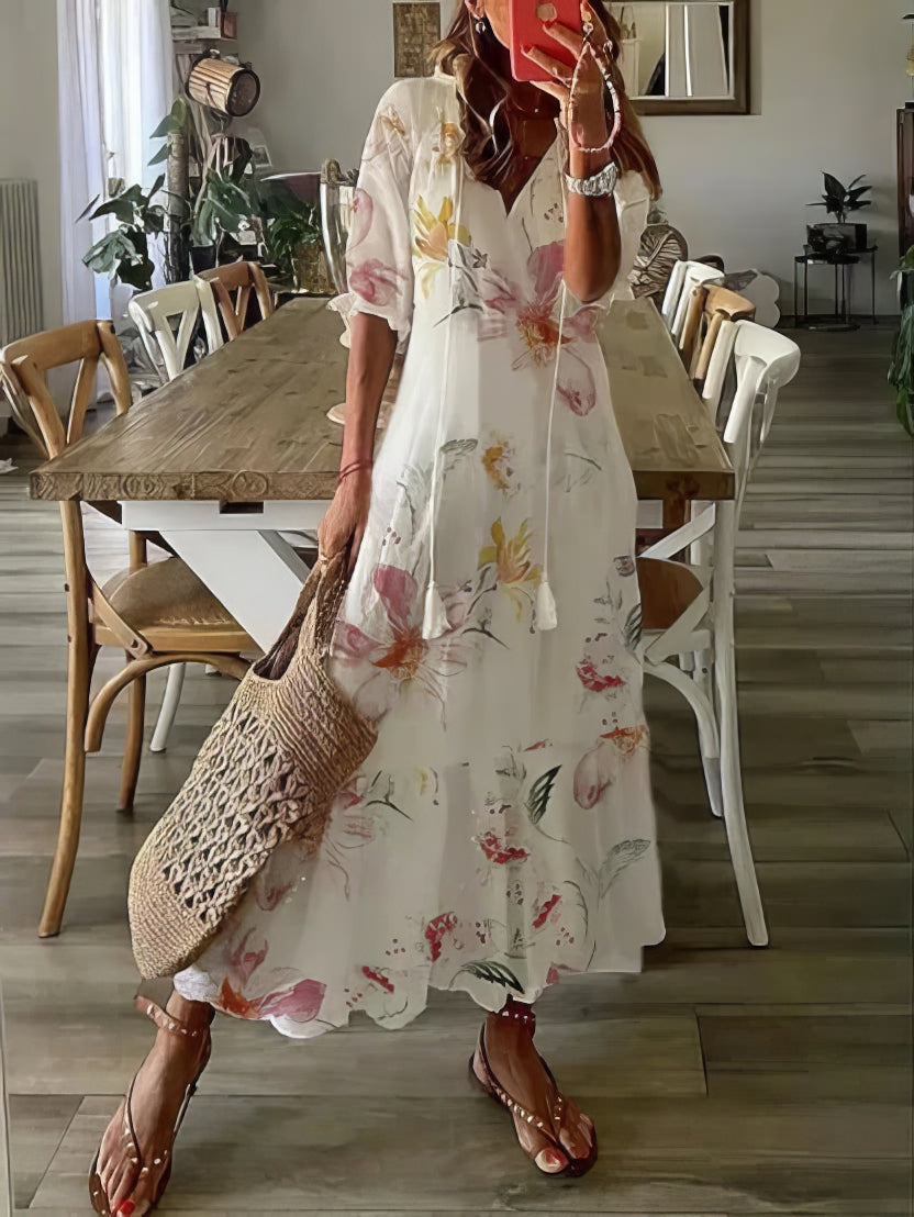 Julia | Bohemian midi-jurk met korte mouwen